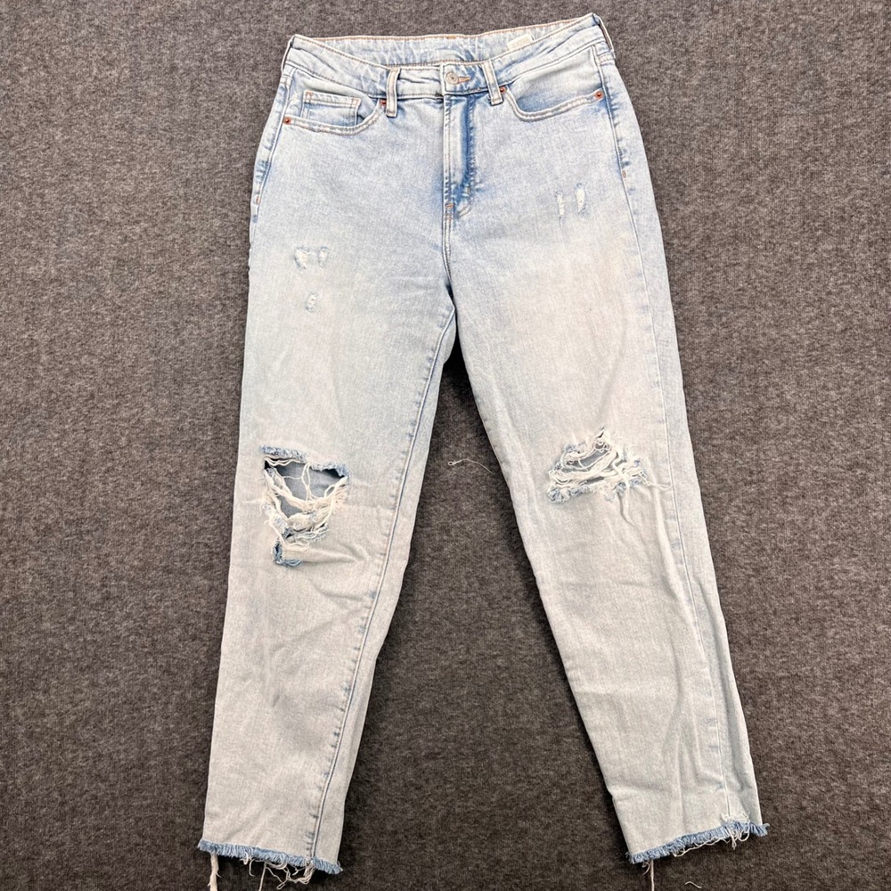 Old Navy Womens 6 OG Straight High Rise Distressed Light Wash Raw Hem Jeans